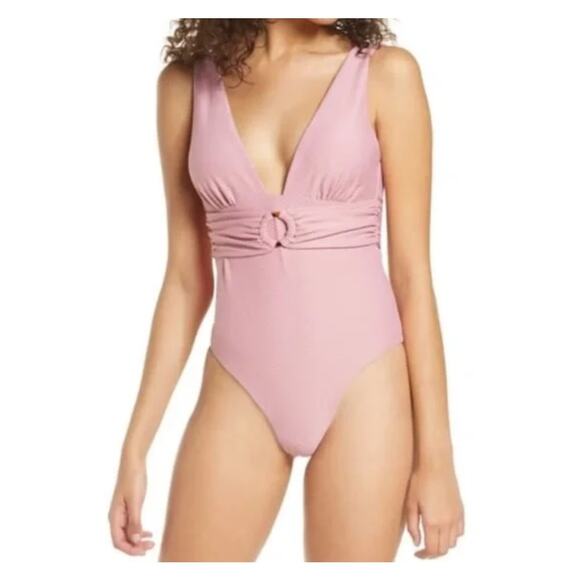 Chelsea28 Belted Textured One-Piece Swimsuit Pink Women’s Small - Picture 1 of 6